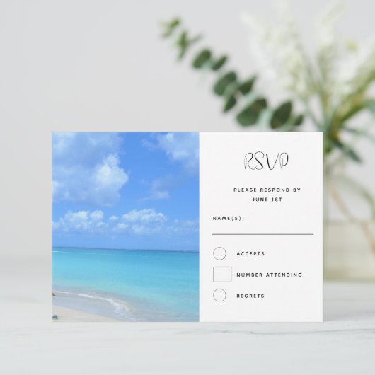 Beautiful Turquoise Tropical Beach Wedding 出欠カード (スタンド正面)