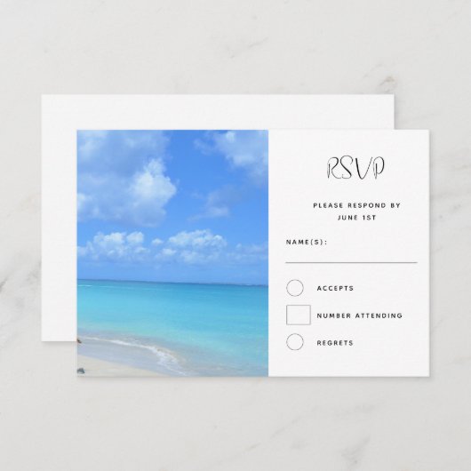 Beautiful Turquoise Tropical Beach Wedding 出欠カード (正面/裏面)