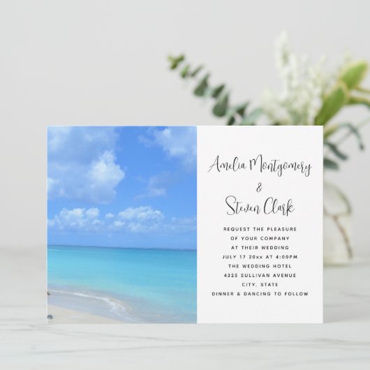 Beautiful Turquoise Tropical Beach Wedding 招待状 (スタンド正面)