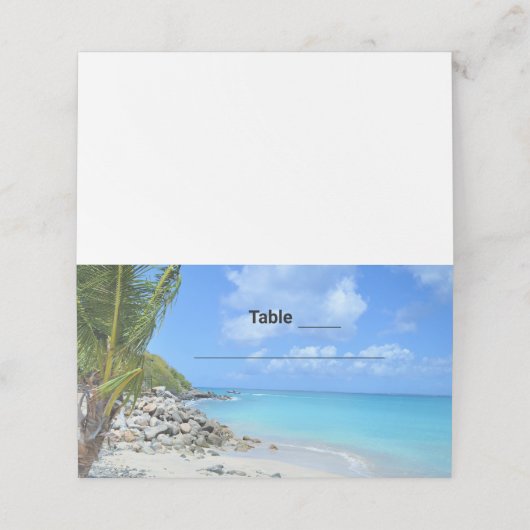 Beautiful Turquoise Tropical Beach Wedding Table プレイスカード (外部開封)