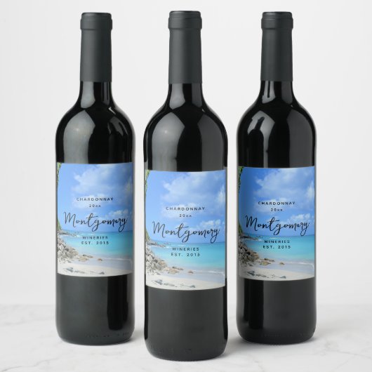 Beautiful Turquoise Tropical Beach Wine Making ワインラベル (ボトル)