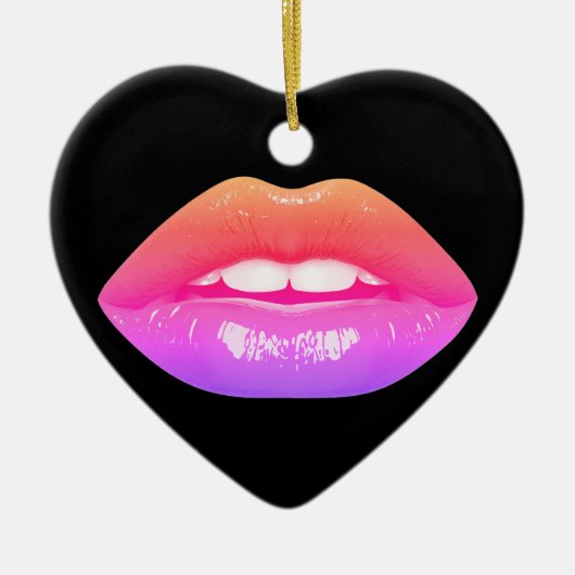 Beautiful Two-Tone Lips on a Valentines Day Tree セラミックオーナメント (正面)