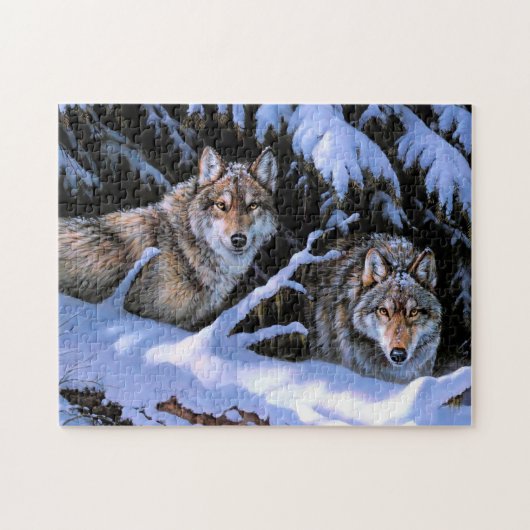 Beautiful Two Wolves Paintings ジグソーパズル (横)