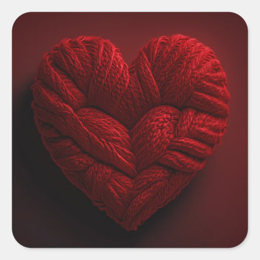 Beautiful Valentines Day Heart Made Of red Yarn スクエアシール (正面)