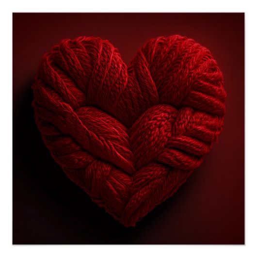 Beautiful Valentines Day Heart Made Of red Yarn ポスター (正面)