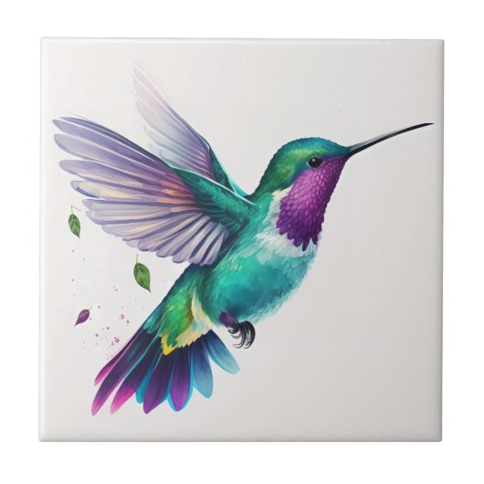 Beautiful Vibrant Watercolor Hummingbird Print タイル (正面)