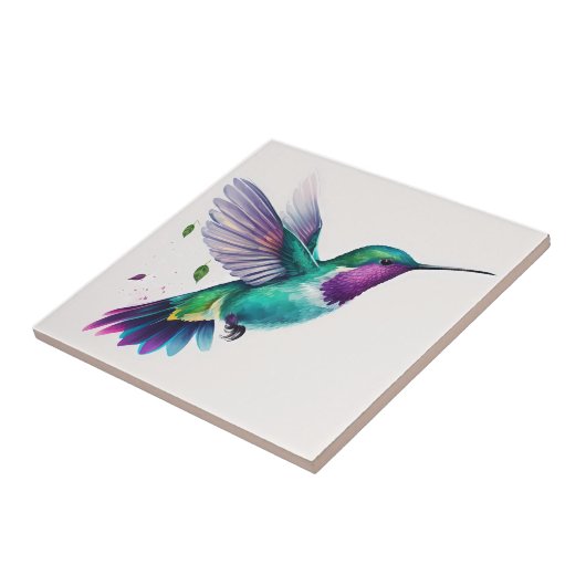 Beautiful Vibrant Watercolor Hummingbird Print タイル (側面)