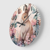 Beautiful Vibrant Watercolor Rabbit Print ラージ壁時計 (傾斜)