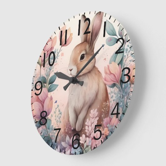 Beautiful Vibrant Watercolor Rabbit Print ラージ壁時計 (傾斜)
