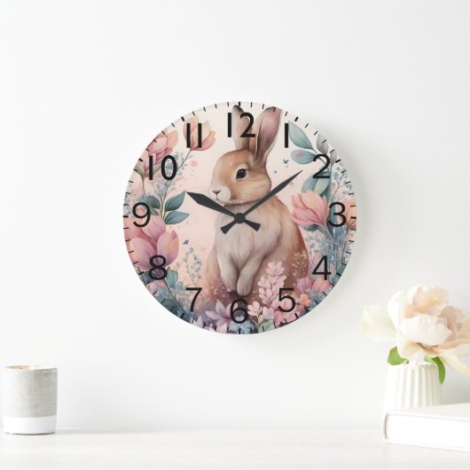 Beautiful Vibrant Watercolor Rabbit Print ラージ壁時計 (ホーム)