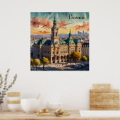 Beautiful Vienna Austria Watercolor City Painting  ポスター (キッチン)