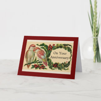 Beautiful Vintage Birds Anniversary Greeting Card カード