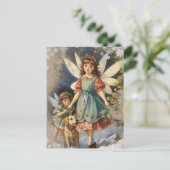 Beautiful Vintage Christmas Fairies and a Dog ポストカード (スタンド正面)