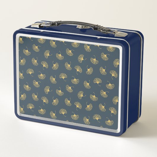 Beautiful vintage navy blue Ginko print lunchbox  メタルランチボックス (裏面)
