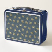 Beautiful vintage navy blue Ginko print lunchbox  メタルランチボックス (正面)