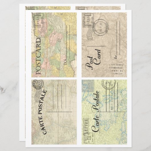 Beautiful vintage old maps postcards scrapbooking (正面/裏面)