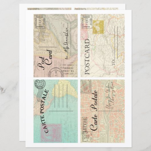 Beautiful vintage old maps postcards scrapbooking (正面/裏面)