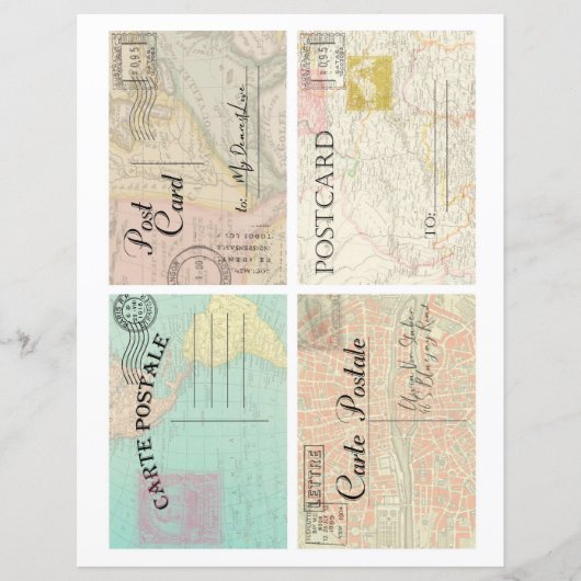 Beautiful vintage old maps postcards scrapbooking (正面)