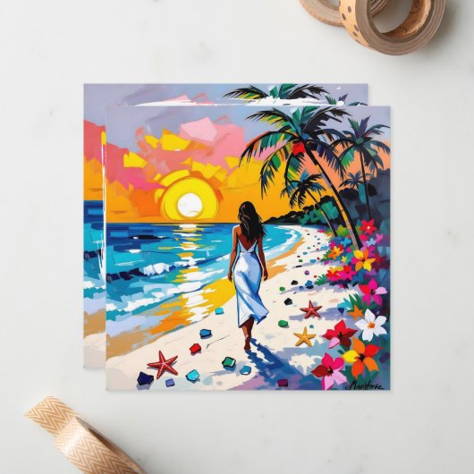 Beautiful Walk on the Beach ノートカード (正面/裏面インサイチュ)