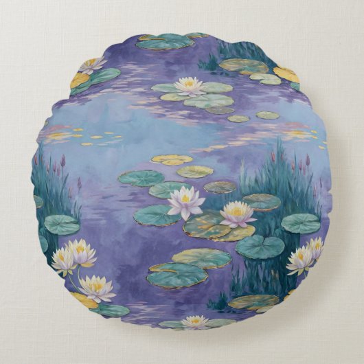 Beautiful Water Lilies Monet Art ラウンドクッション (正面)