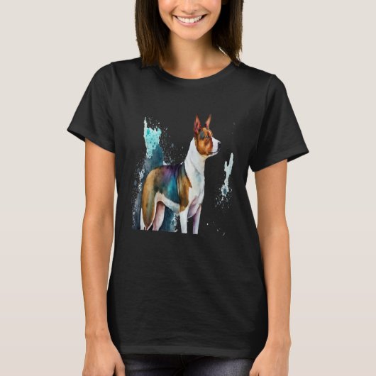 Beautiful Watercolor Basenji Portrait Tシャツ (正面)
