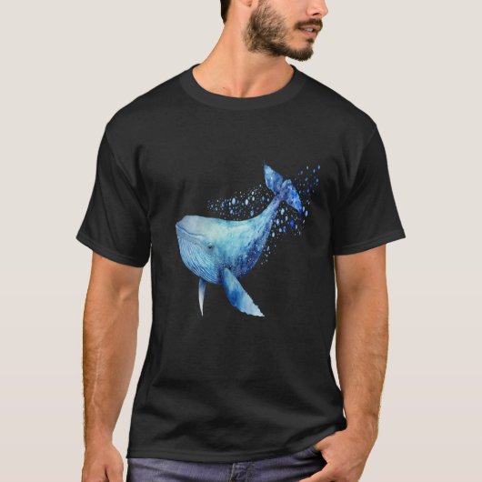 Beautiful Watercolor Blue Whale Portrait Tシャツ (正面)