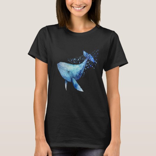 Beautiful Watercolor Blue Whale Portrait Tシャツ (正面)