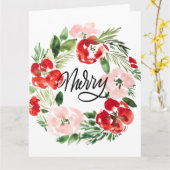 Beautiful Watercolor Christmas wreath Merry カード (黄色い花)