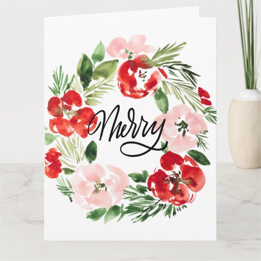 Beautiful Watercolor Christmas wreath Merry カード (正面)