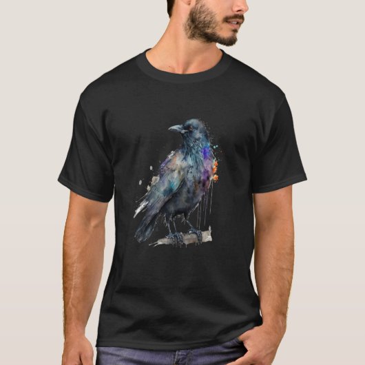 Beautiful Watercolor Crow Portrait Tシャツ (正面)