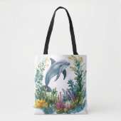 Beautiful Watercolor Dolphin Tote Bag トートバッグ (正面)