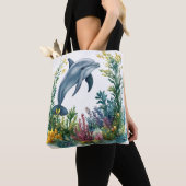 Beautiful Watercolor Dolphin Tote Bag トートバッグ (クローズアップ)