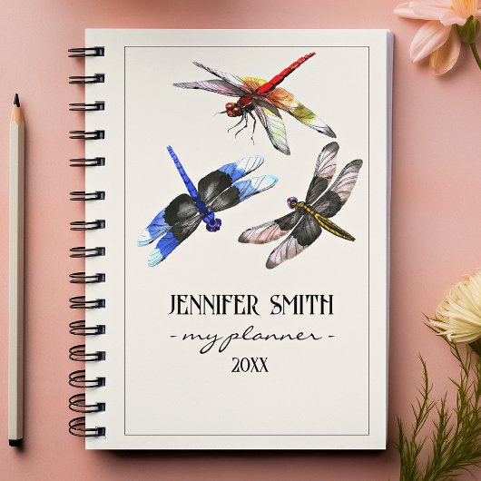 Beautiful Watercolor Dragonflies Colorful Spiral プランナー手帳