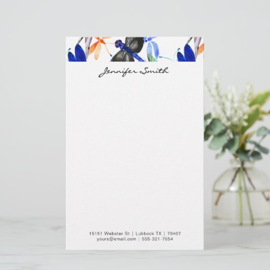 Beautiful Watercolor Dragonfly Pattern Border 便箋 (スタンド正面)