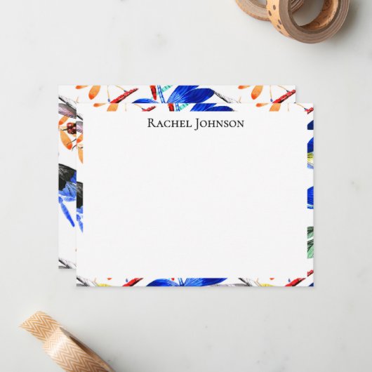 Beautiful Watercolor Dragonfly Pattern Frame ノートカード (正面/裏面インサイチュ)