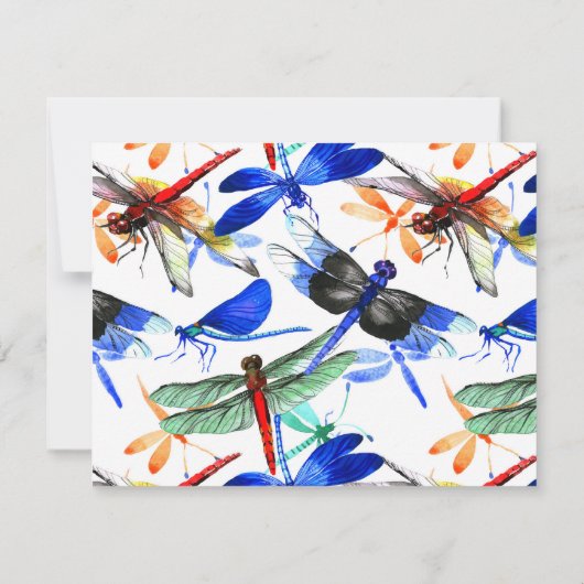Beautiful Watercolor Dragonfly Pattern Frame ノートカード (裏面)