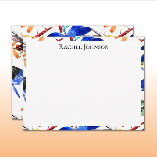 Beautiful Watercolor Dragonfly Pattern Frame ノートカード