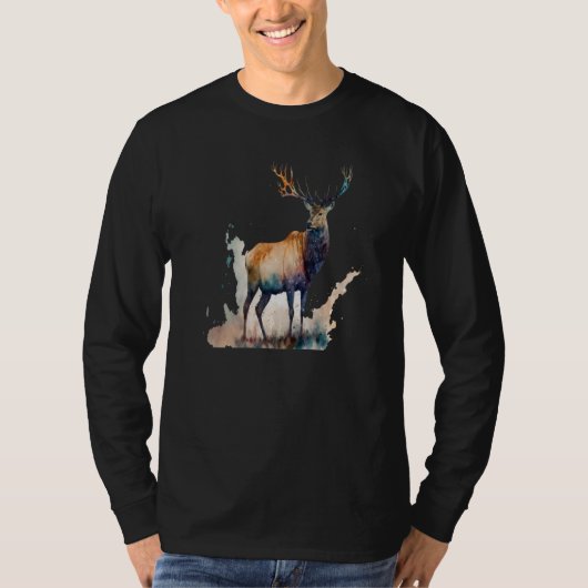 Beautiful Watercolor Elk Portrait Tシャツ (正面)