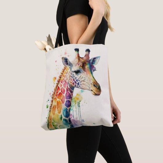 Beautiful Watercolor Giraffe Tote Bag トートバッグ (クローズアップ)