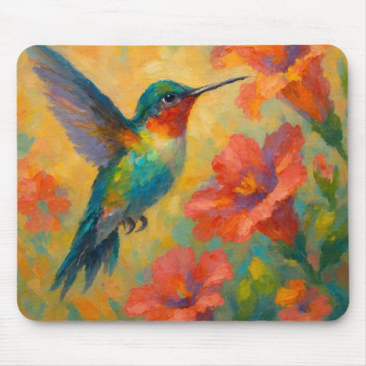 Beautiful Watercolor Hummingbird Mousepad マウスパッド (正面)