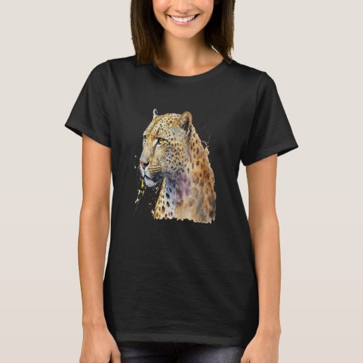 Beautiful Watercolor Leopard Portrait Tシャツ (正面)