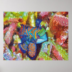 Beautiful Watercolor Mandarinfish Design ポスター