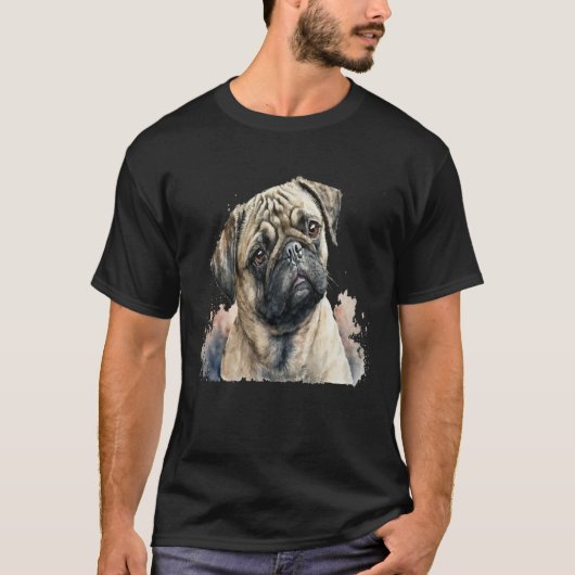 Beautiful Watercolor Pug Portrait Tシャツ (正面)