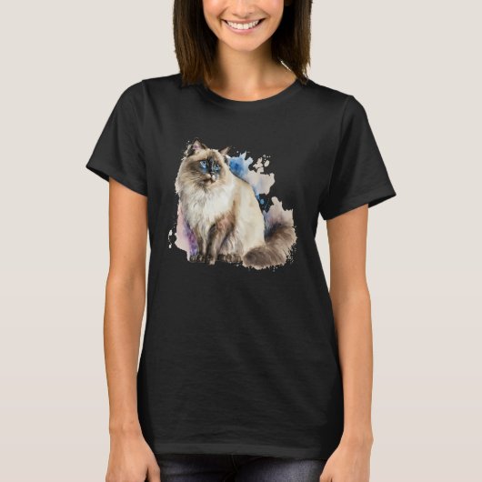 Beautiful Watercolor Ragdoll cat Portrait Tシャツ (正面)