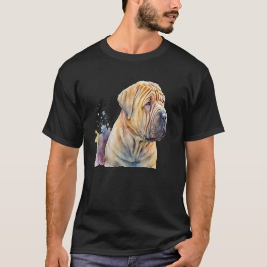 Beautiful Watercolor Shar Pei Portrait Tシャツ (正面)