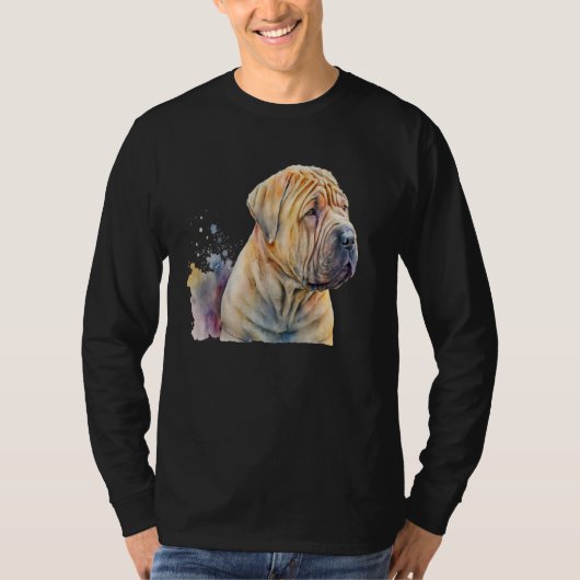 Beautiful Watercolor Shar Pei Portrait Tシャツ (正面)