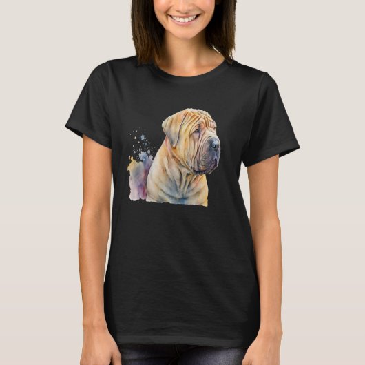 Beautiful Watercolor Shar Pei Portrait Tシャツ (正面)
