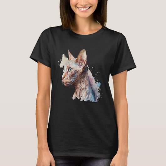 Beautiful Watercolor Sphynx cat Portrait Tシャツ (正面)