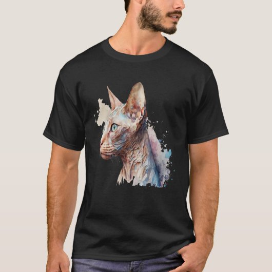 Beautiful Watercolor Sphynx cat Portrait Tシャツ (正面)