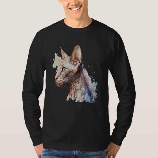Beautiful Watercolor Sphynx cat Portrait Tシャツ (正面)